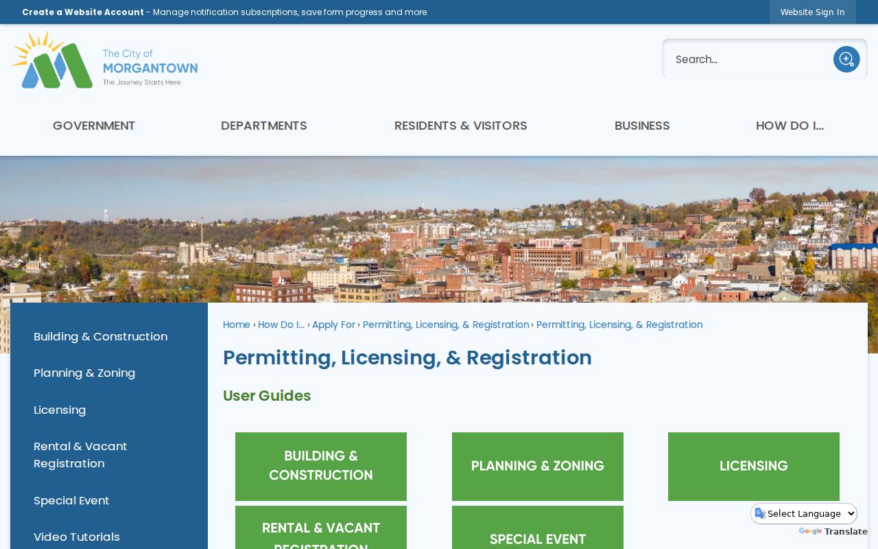 Morgantown property records and city permitting portal entry