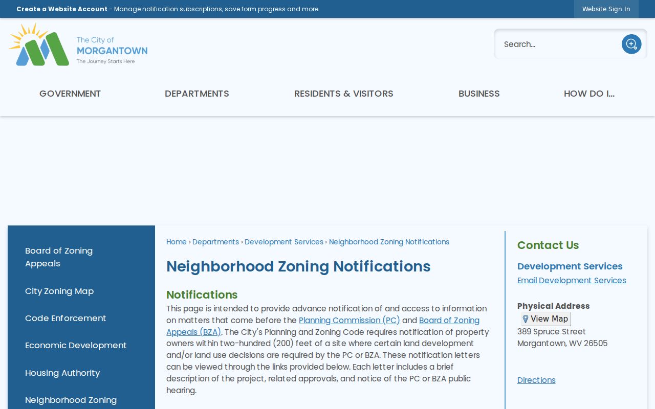 Monongalia County neighbors and Morgantown zoning notice areas