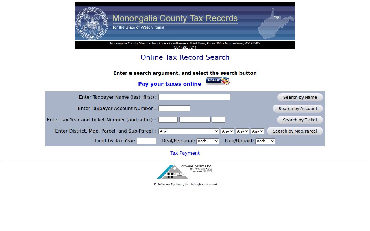 Monongalia County property tax records search and payment portal